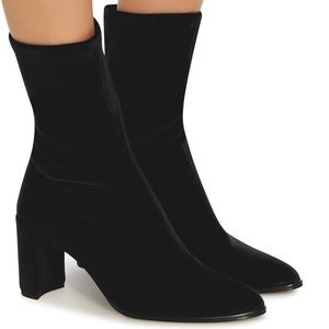 Stuart Weitzman black stretch velvet prancer ankle boots